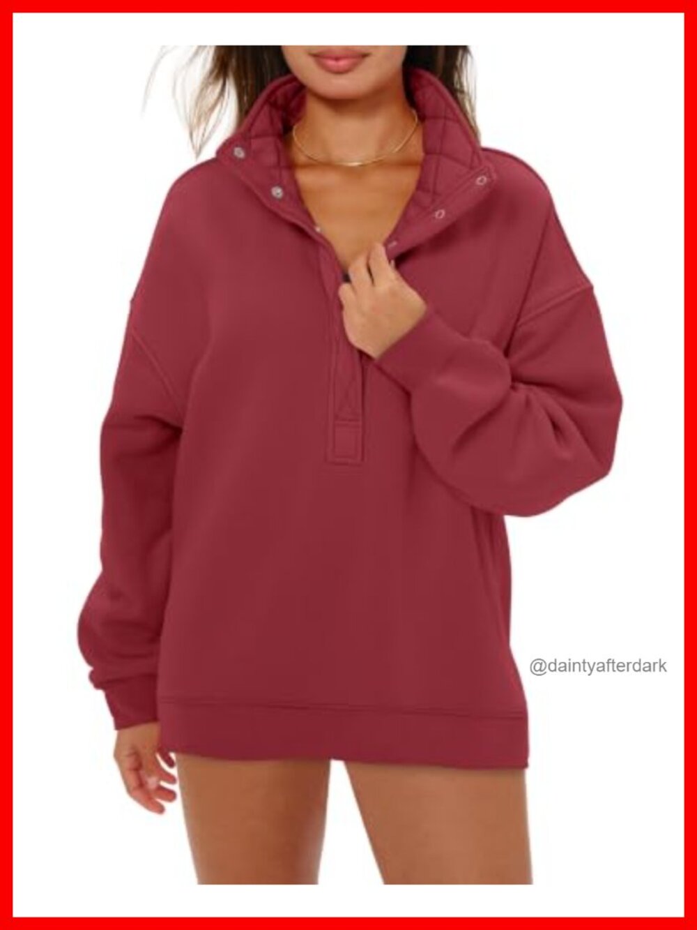 Oversized Henley Neck Sweatshirt Pullover Cotton Blend Fleece Lined Casual Top